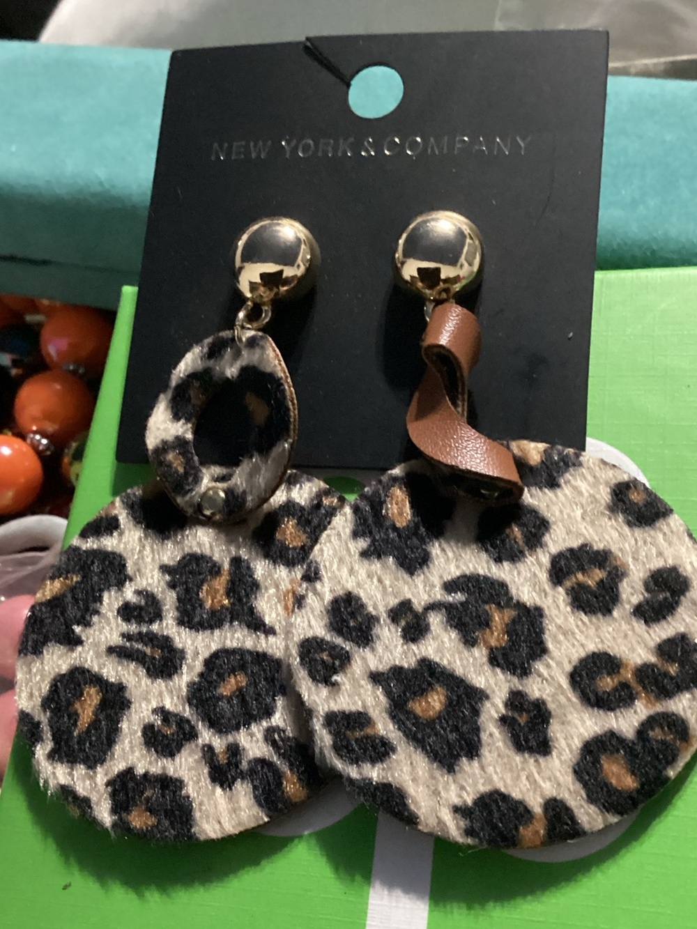 New York & Company Asymmetrical Leopard Print Drop Earrings